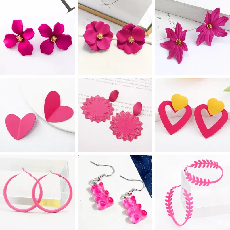 Metal Color: PALLADIUM - 2024 New Rose Red Flower Hanging Earrings for Women Love Heart Blooming Florals Cute Lovely Female Ear Jewelry brincos new