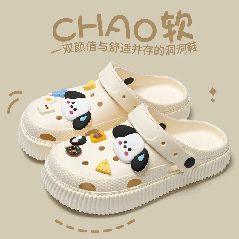 Color: GRAY, Shoe Size: 40-41 - Shoes hole shoes girls wear outside couple bag head women cool slippers