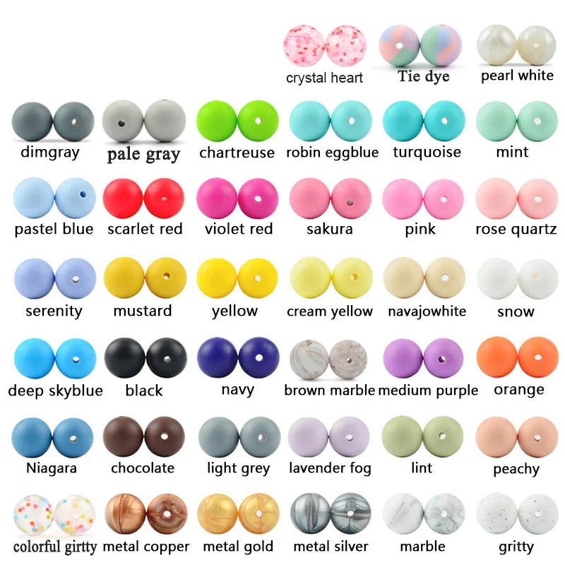 Color: Light Yellow, Item Diameter: 12mm - LOFCA 100Pcs/lot 12MM Round Shape Silicone Teething Beads Baby Teether For DIY Nursing Necklace Food Grade Chew Beads