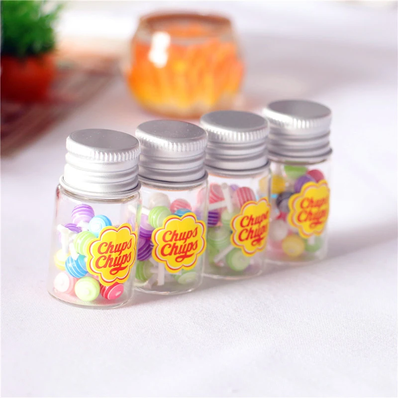 Color: Light Grey - 1/12 Dollhouse Miniature Food Dessert Sugar Lollipops With Case Holder Candys Kids Play Toys