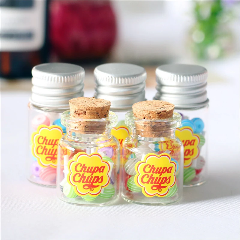 Color: Light Grey - 1/12 Dollhouse Miniature Food Dessert Sugar Lollipops With Case Holder Candys Kids Play Toys