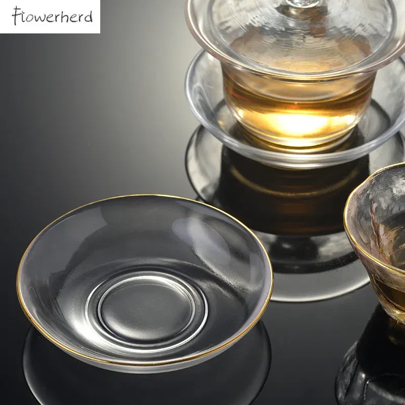 Color: Chocolate - Japanese Style Round Insulated Glass Tea Mat Saucer Teaware Creative Kung Fu Tea Set Cup Holder Phnom Penh Saucer
