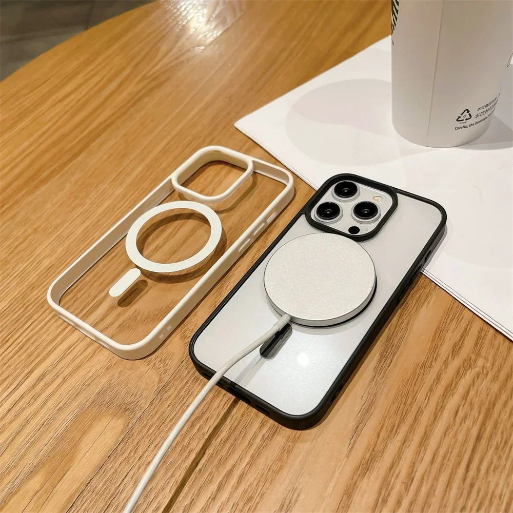 Color: Blue, Material: POLYESTER - Luxury Shockproof Magsafe Wireless Charge Case for iPhone 17 Air 16 15 14 Plus 13 12 Mini 11 Pro Max Clear Magnetic Bumper Cover