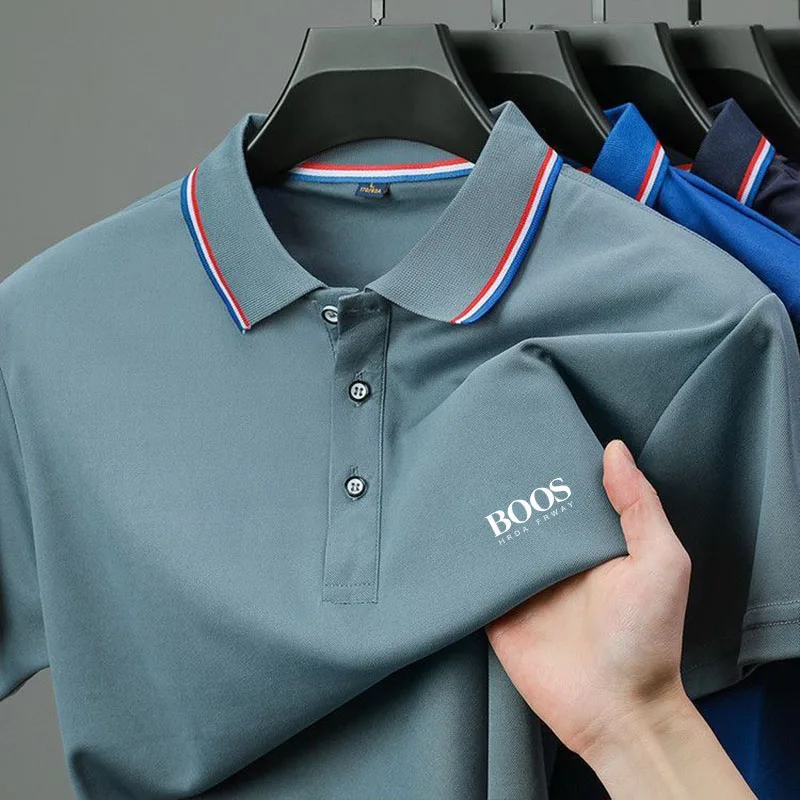 Color: black, Size: L - 2025 Summer New Men's Short Sleeved Embroidered Polo Shirt Breathable Lightweight Shirt Luxurious Top Casual Lapel Men's T-shirt