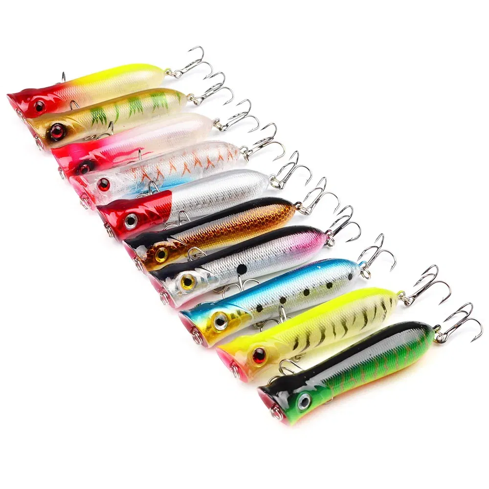 Color: Light Grey - 80mm 12g 6# Hook Popper Hard Bait Wobbler Fishing Lure Artificial Floating Trailer Ocean Fishing Bionic Carp Tackle Sea Fishing