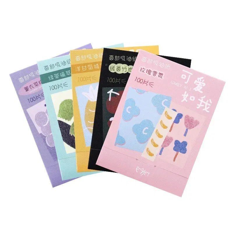Color: Sky blue - 100pcs/set Facial Oil Blotting Paper Matte Face Wipes Oil Control Oil-absorbing Face Cleaning Beauty Makeup Tools Accessories