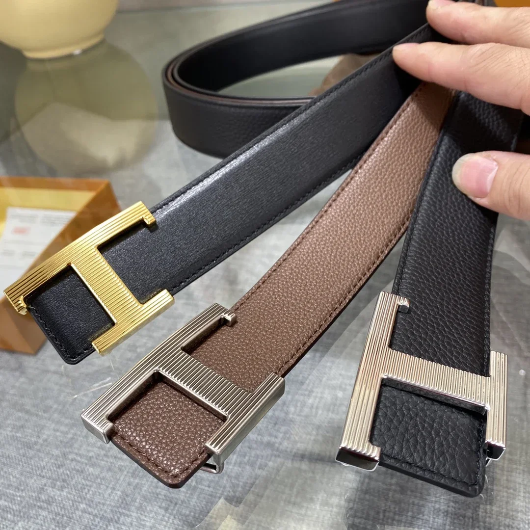 Color: Gold, Belt Length: 110cm - New Style Leather Belt for Men and Women, Classic Cowhide T Buckle Design Belt, Light Luxury, Classic and Versatile Gift