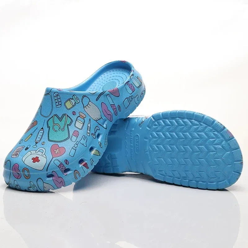 Color: Straw, Shoe Size: 39-40 - Medical print Nurse Clogs EVA Surgical Slippers Lightweight Non-slip Doctor Scrub Clogs Dental Pet Clinic Nursing Clogs Y07-1