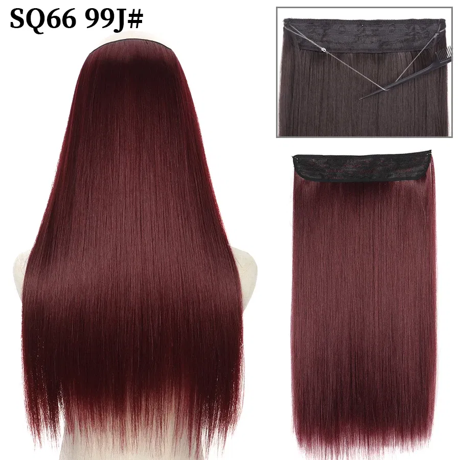Color: #14, Stretched Length: 16inches, Ships From: CHINA - Synthetic Natural Wavy No Clip Fish Line Invisible Hair Extensions Mixed Color Blonde Black Artificial False Hair Piece ForWomen