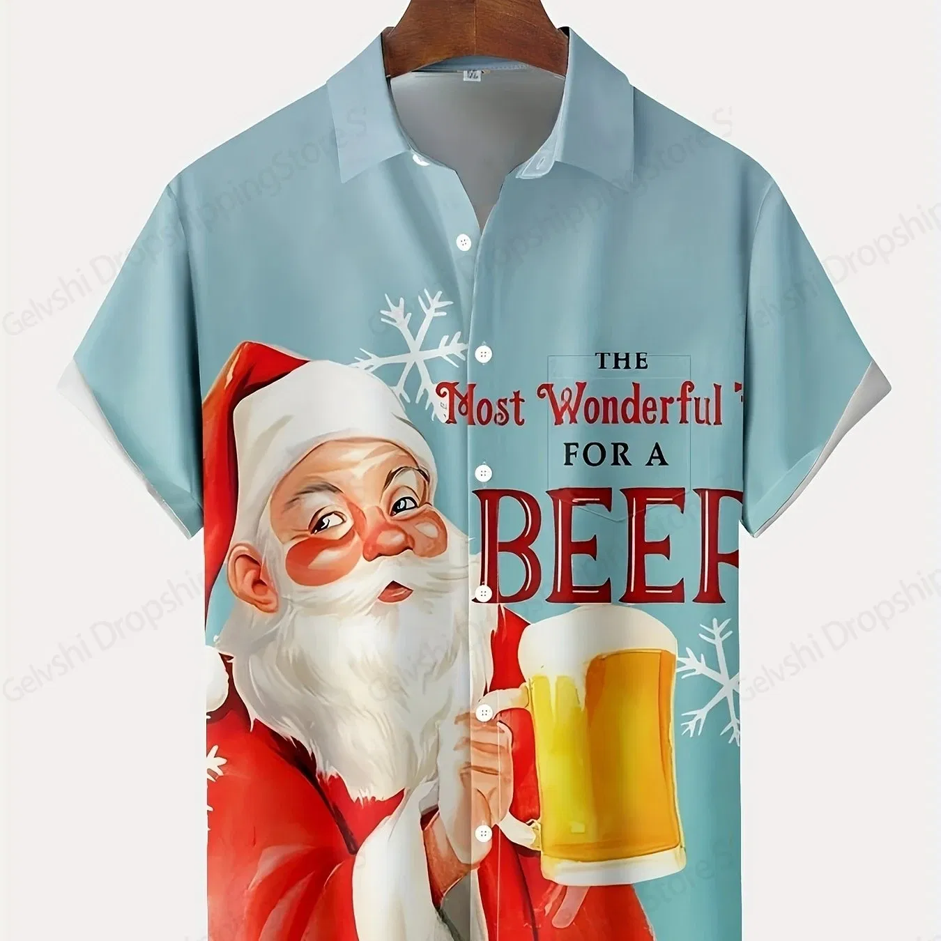 Color: SKY BLUE, Size: 4XL - Men's Retro Christmas Hawaiian Shirt Men Women Fashion Cartoon Santa Claus Shirts Short Sleeve Blouse Festive Holiday Top Elk
