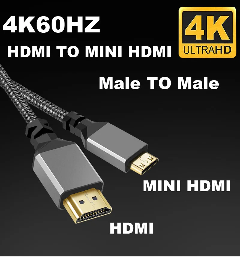 Length: 2m - Nylon MINI HDMI To HDMI Cable HDMI2.0 MINIHDMI Male A Male 4K 60HZ HD 1080P Adapter Converter 1M 2M 3M 5M 10M Wire TV Camera