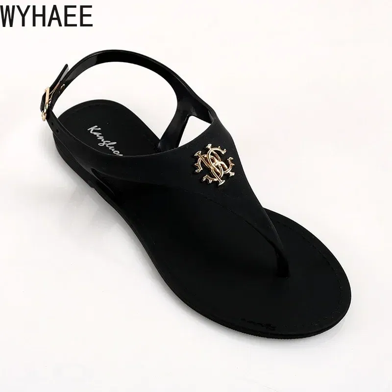 Color: Blue, Shoe Size: 40 - 2023 New Summer Women's Sandals Fashion Open Toe Jelly Flip Flops Non-slip Buckle Flat Sandals All-match Women's Sandals