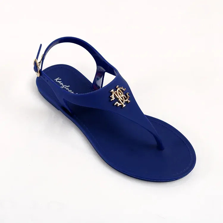 Color: Blue, Shoe Size: 40 - 2023 New Summer Women's Sandals Fashion Open Toe Jelly Flip Flops Non-slip Buckle Flat Sandals All-match Women's Sandals