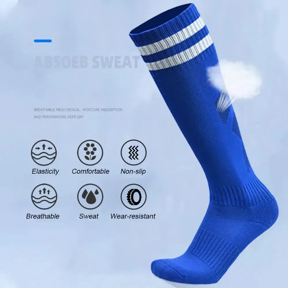 Color: WHITE - 1 Pair Sports Football Socks Non-slip Grip Football Socks Children Outdoor Running Fitness Socks