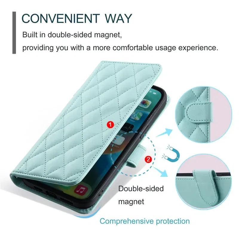 Material: PU, Color: Red - Long lanyard Flip Leather Phone Case for Samsung Galaxy S24 Ultra S23 FE S22 S21 S20 S10 Plus Wallet Card Cover Coque
