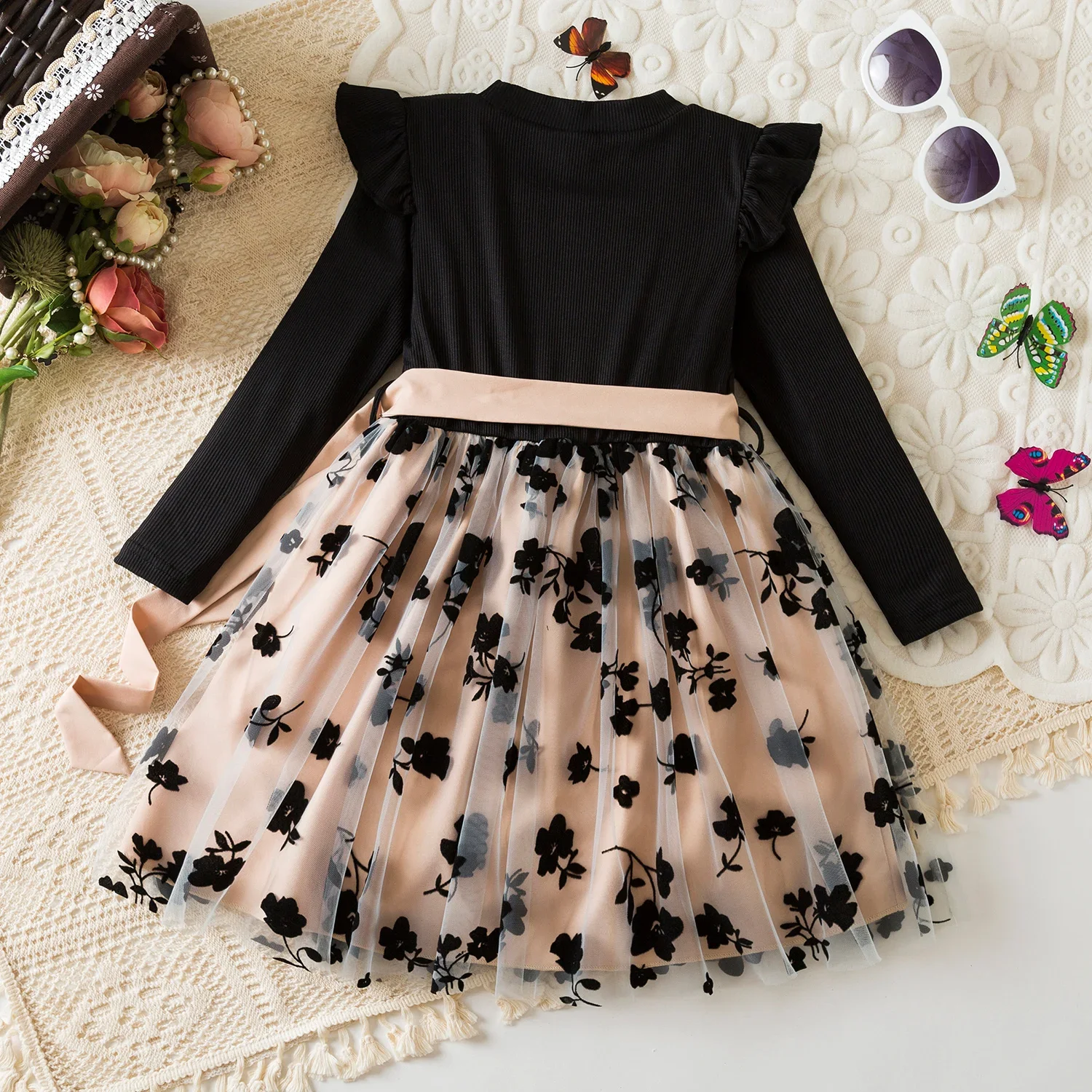 Color: black, Kid Size: 6 - Spring Autumn Full Sleeve Dress for Girls 3 to 8 Yrs Flower Girl Dress Children's Casual Clothing New Long Seelve Princess Dress
