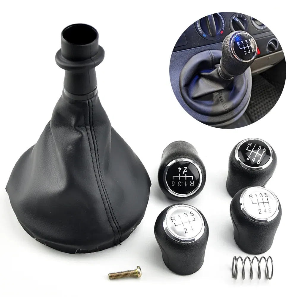Color Name: Red - For VW Transporter Multivan Caravelle T5 2003 2004 2005 2006 2007 2008 2009 2010 Car 6 Speed Gear Stick Shift Knob Leather Boot