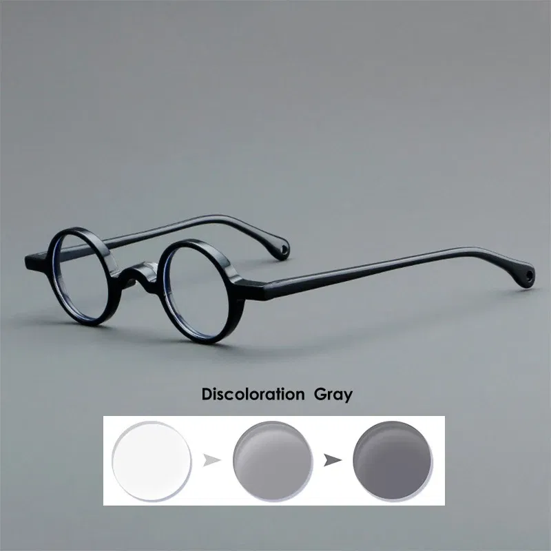 Frame Color: black, Eye Prescription: +325 - VCKA Photochromic Acetate Myopia Glasses Men Retro Small Round Frames Women Custom prescription Anti-Blue  Eyewear -0.5 TO -10
