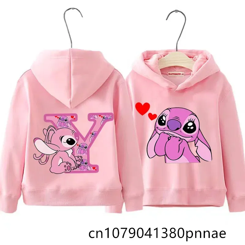 Color: Yellow, Kid Size: 9 - Girls Boys Lilo and Stitch Sportswear Hoodies Casual Fashion Sweatshirts Angel Letter AZ Anime Autumn/Winter Hoodie Kids Hoodies