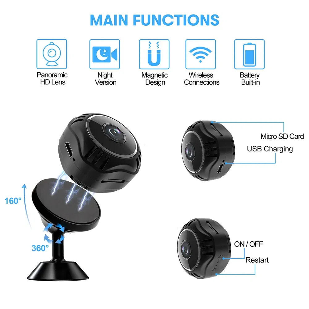 Sensor Size: 1/3" - X5S 1080P IP Camera Voice Recorder Remote Control Wireless Security Video Camcorders Night Vision Mini Security Wifi Camera