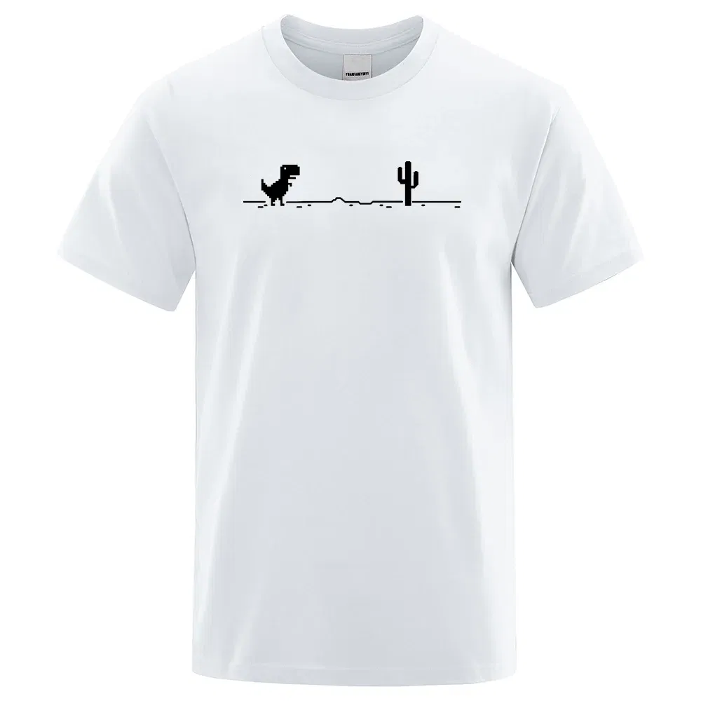 Color: Navy Blue, Size: M - Mens T-shirts Printed Dinosaur Cactus Funny Tops Summer Cotton T-shirt for Men Casual O-Neck Tee Shirts Streetwear Basic Top