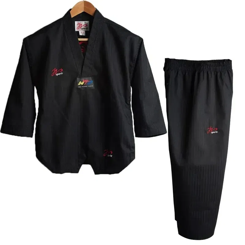 Color: Black, Size: XXXL - High Quality Black Taekwondo Dobok Training Taekwondo Suits Embroidery Uniforms Poomsae Dobok WTF Approved Size 140-190cm