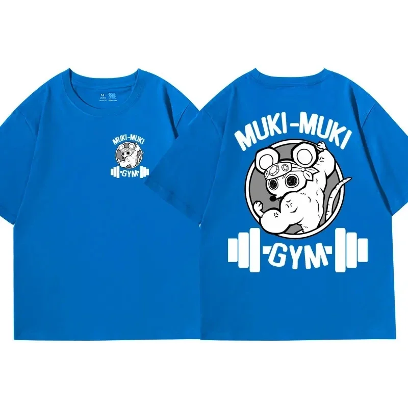 Color: SKY BLUE, Size: L - Anime Demon Slayer Uzui Tengen Print T-shirts Unisex Funny Ninja Mice Muki Muki Gym T Shirt Muscular Mouse Oversized T-shirt