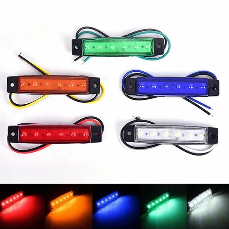 Emitting Color: Blue - 1Pcs Truck Trailer Side Marker Indicators clearance Light Car Brake Rear Highlight Tail Light 6LED 12V/24V Warning Signal Lamp
