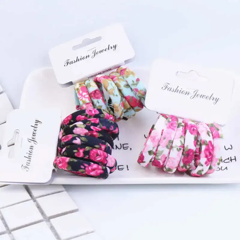 Color: Black Green, Ships From: CHINA - 6PCS/Sett Cute Girls Elastic Hair Bands Scrunchies Ponytail Holder Rubber Bands Hair Ties Sweet Kids Hair Rope Hair Accessories