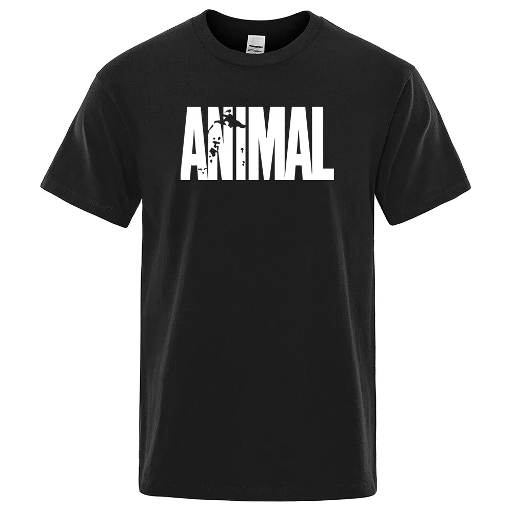 Color: Brown, Size: M - Fashion ANIMAL Letter Print Men T-Shirts Street Funny Short Sleeves Loose Oversized T Shirt O-Neck Breathable Cotton Clothing