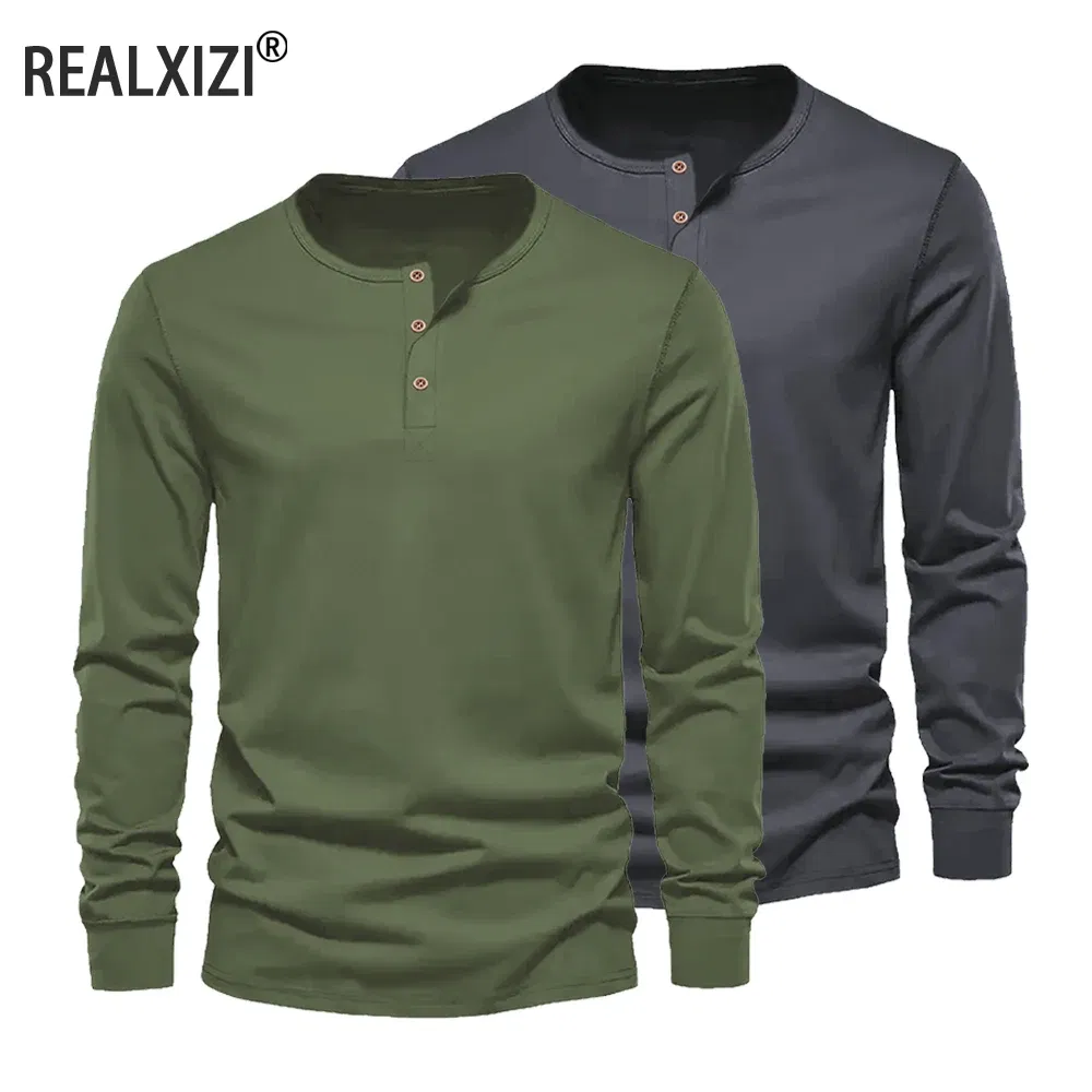 Color: WHITE, Size: XXXL - Men's Long Sleeved Henley Neck T-shirt Slim Fit Bottoming Shirt Fitness Tops Tees Button Neck Casual Cozy Tshirt