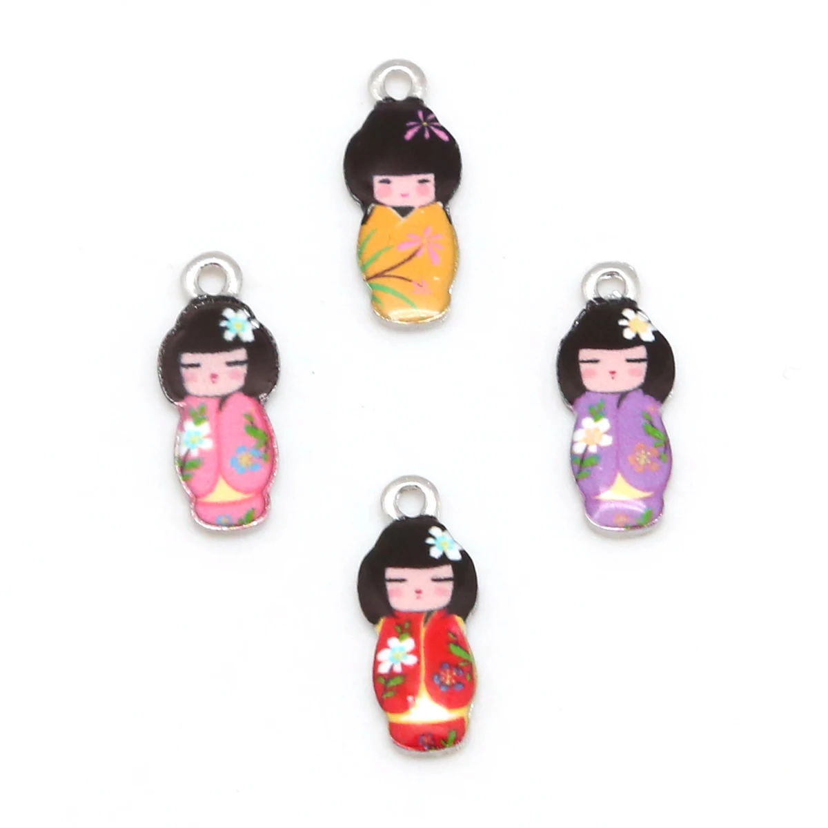 Metal color: BROWN - New Arrival Necklace Pendant Japanese Doll Enamel Charms 2-4pcs 8x21mm Electroplating Plated Rhodium Used For Jewelry Accessory
