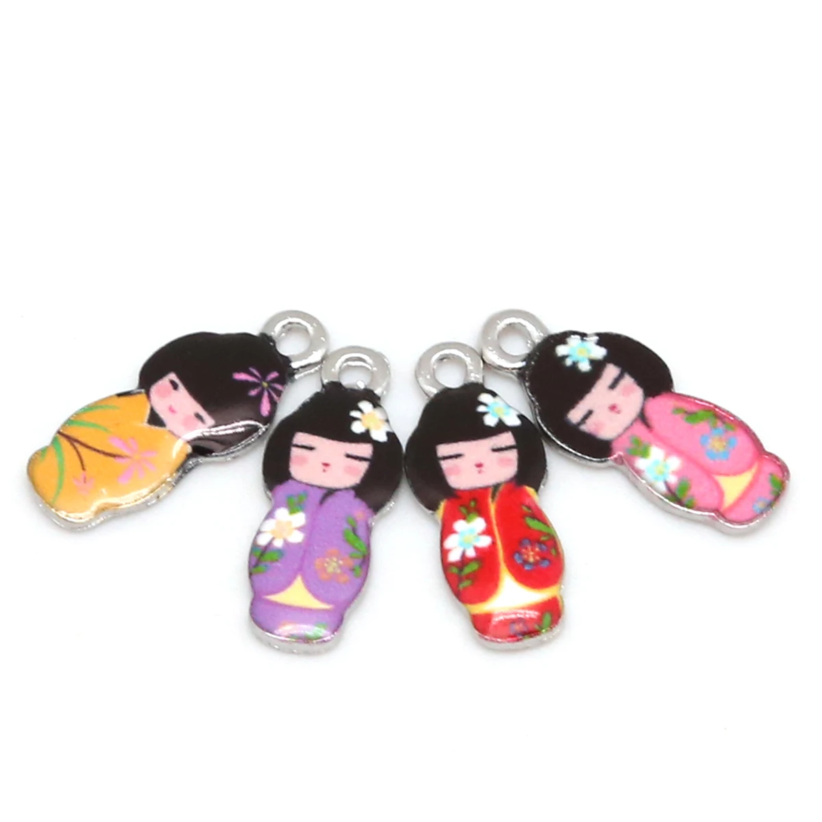 Metal color: BROWN - New Arrival Necklace Pendant Japanese Doll Enamel Charms 2-4pcs 8x21mm Electroplating Plated Rhodium Used For Jewelry Accessory