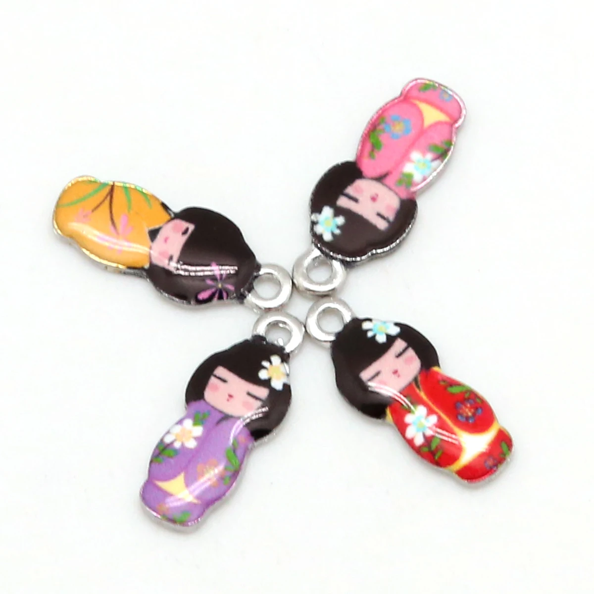 Metal color: BROWN - New Arrival Necklace Pendant Japanese Doll Enamel Charms 2-4pcs 8x21mm Electroplating Plated Rhodium Used For Jewelry Accessory