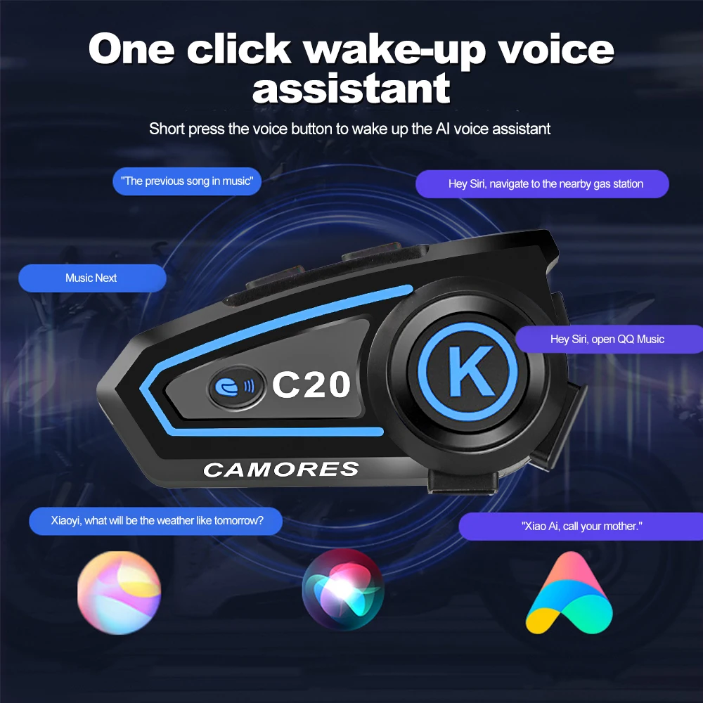 Color: Blue - 2024 New Motorcycle Helmet Bluetooth Headset with Ambient Light Waterproof Music Player 1200Mah Bt5.3 Headset Hands-Free Calling