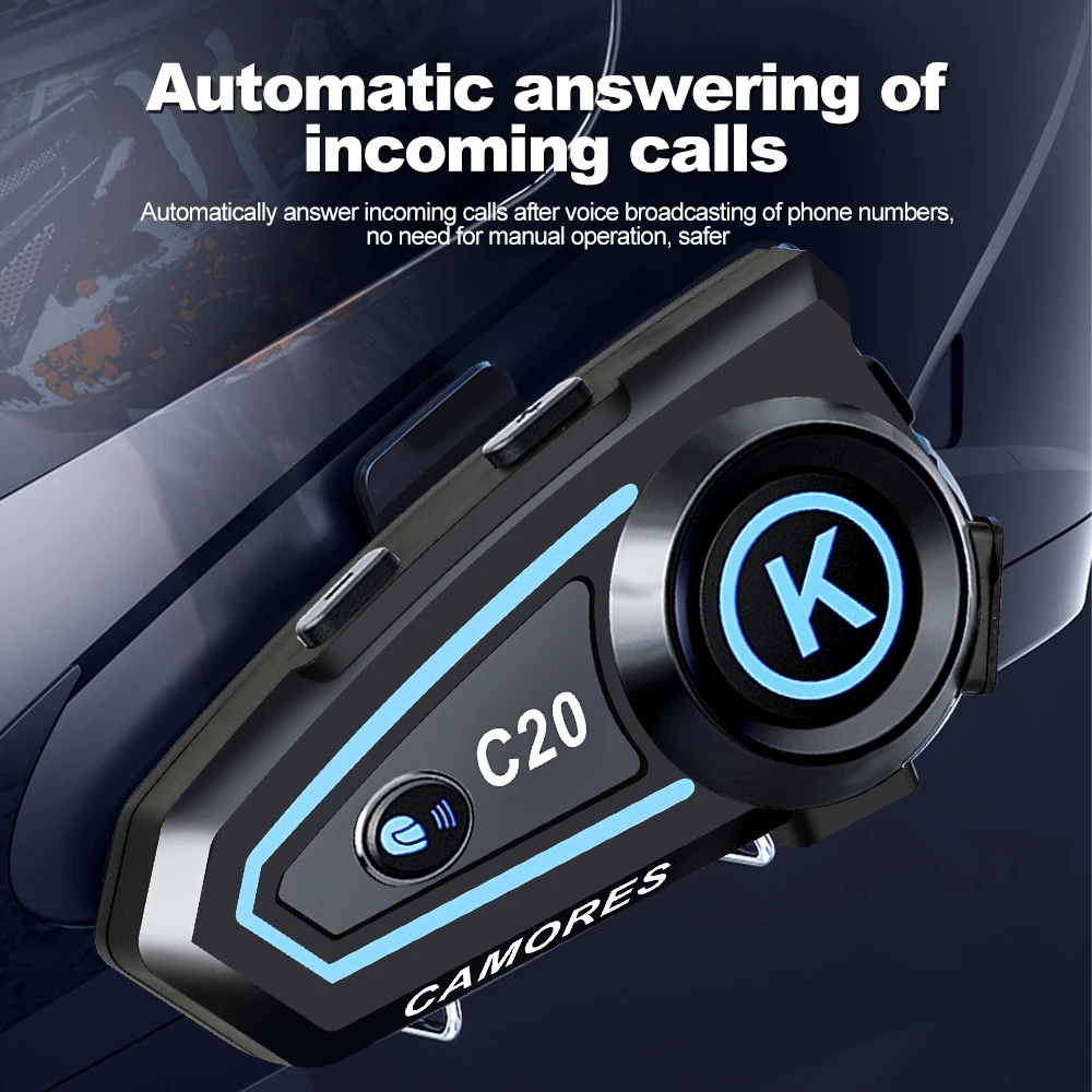 Color: Blue - 2024 New Motorcycle Helmet Bluetooth Headset with Ambient Light Waterproof Music Player 1200Mah Bt5.3 Headset Hands-Free Calling