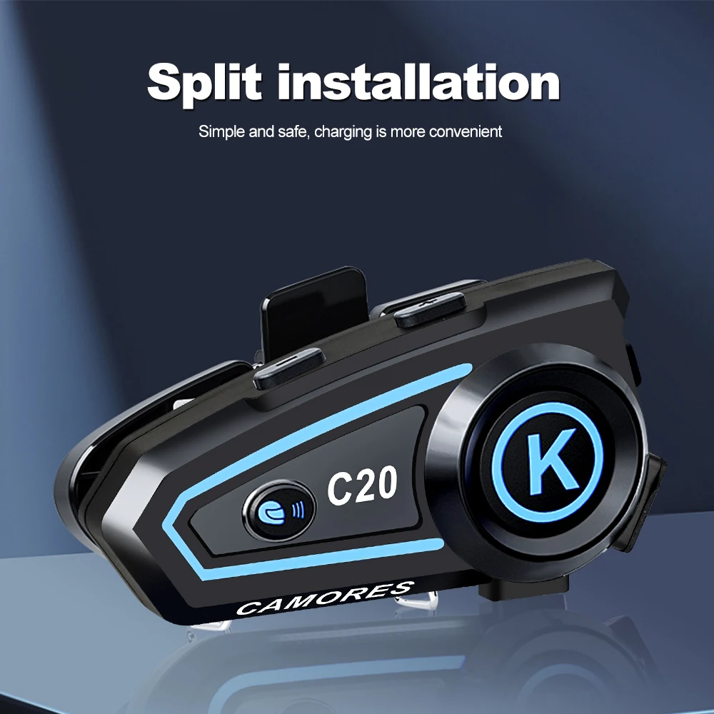 Color: Blue - 2024 New Motorcycle Helmet Bluetooth Headset with Ambient Light Waterproof Music Player 1200Mah Bt5.3 Headset Hands-Free Calling