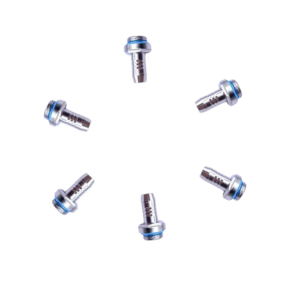Color: Silver - 6pcs PC Water Cooling Barb Fitting Two-Touch Fitting G1/4 Thread Barb Connector for Computer Cooling System 4/6/7.2/9/11/14mm