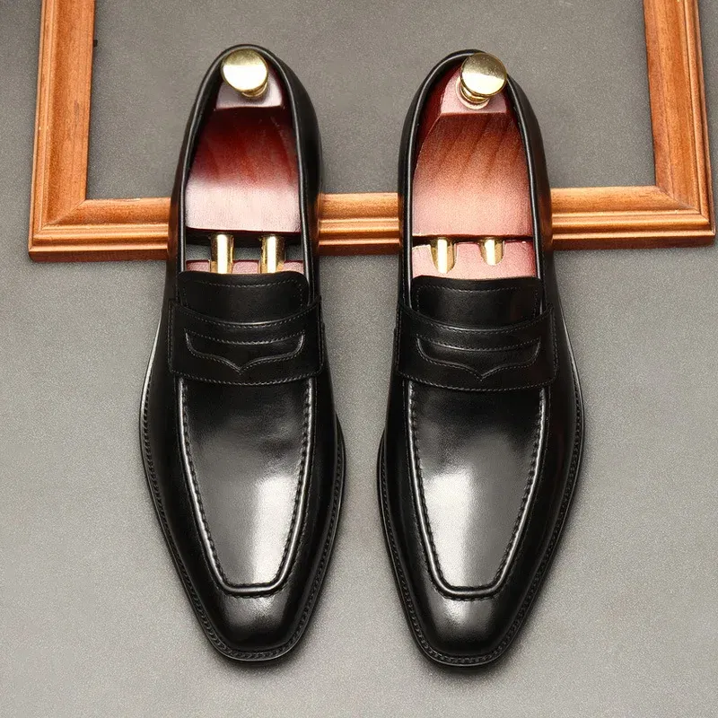 Color: black, Shoe Size: 7 - Large Size EUR37-46 Black / Brown Loafers Mens Business Dress Shoes Genuine Leather Prom Party Shoes