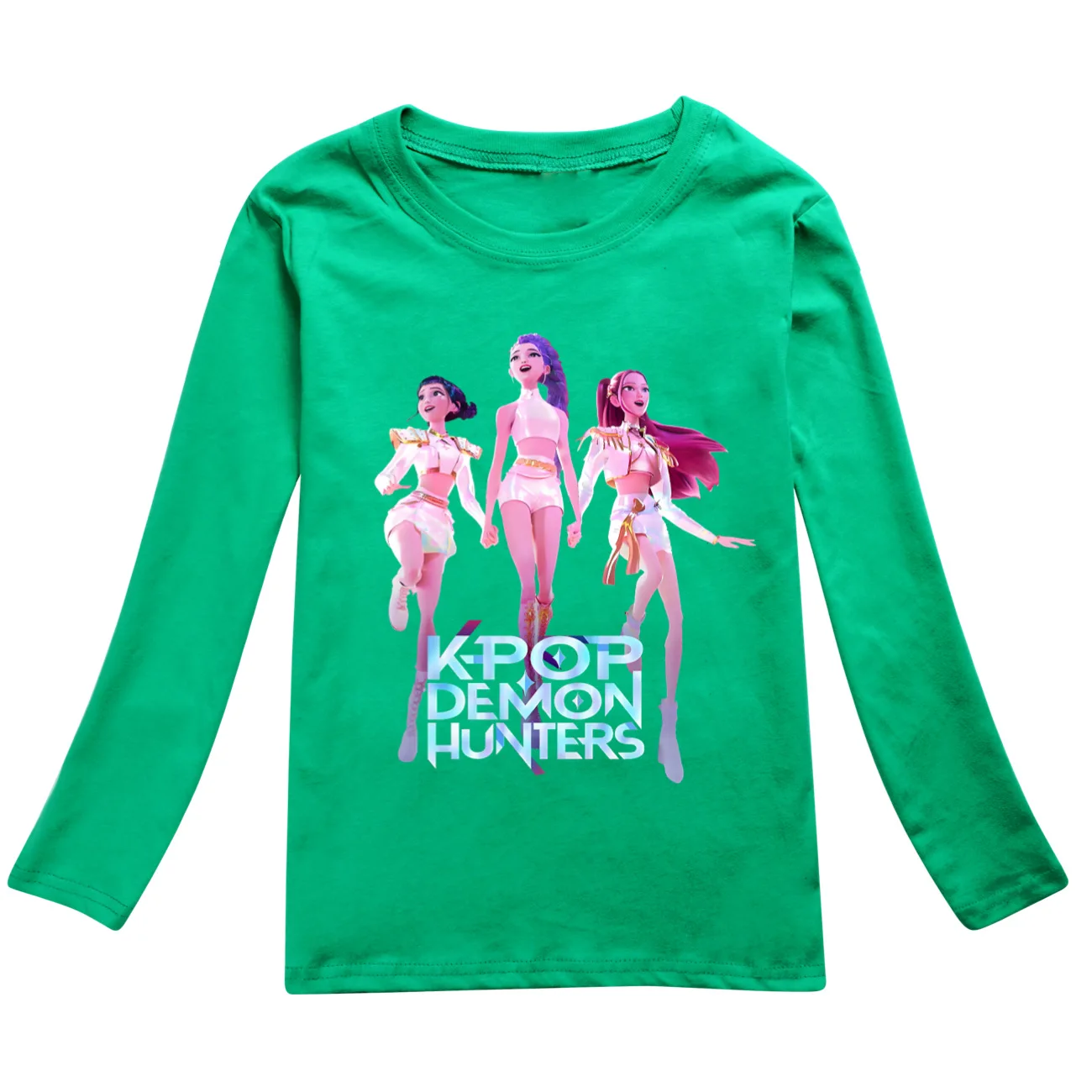Color: Brown, Kid Size: 8 - KPop Demon Hunters Huntrix Tshirt Kids Clothes Teenage Boys O-Neck Cartoon Casual T-shirts Girls Long Sleeve Tops Child Clothing