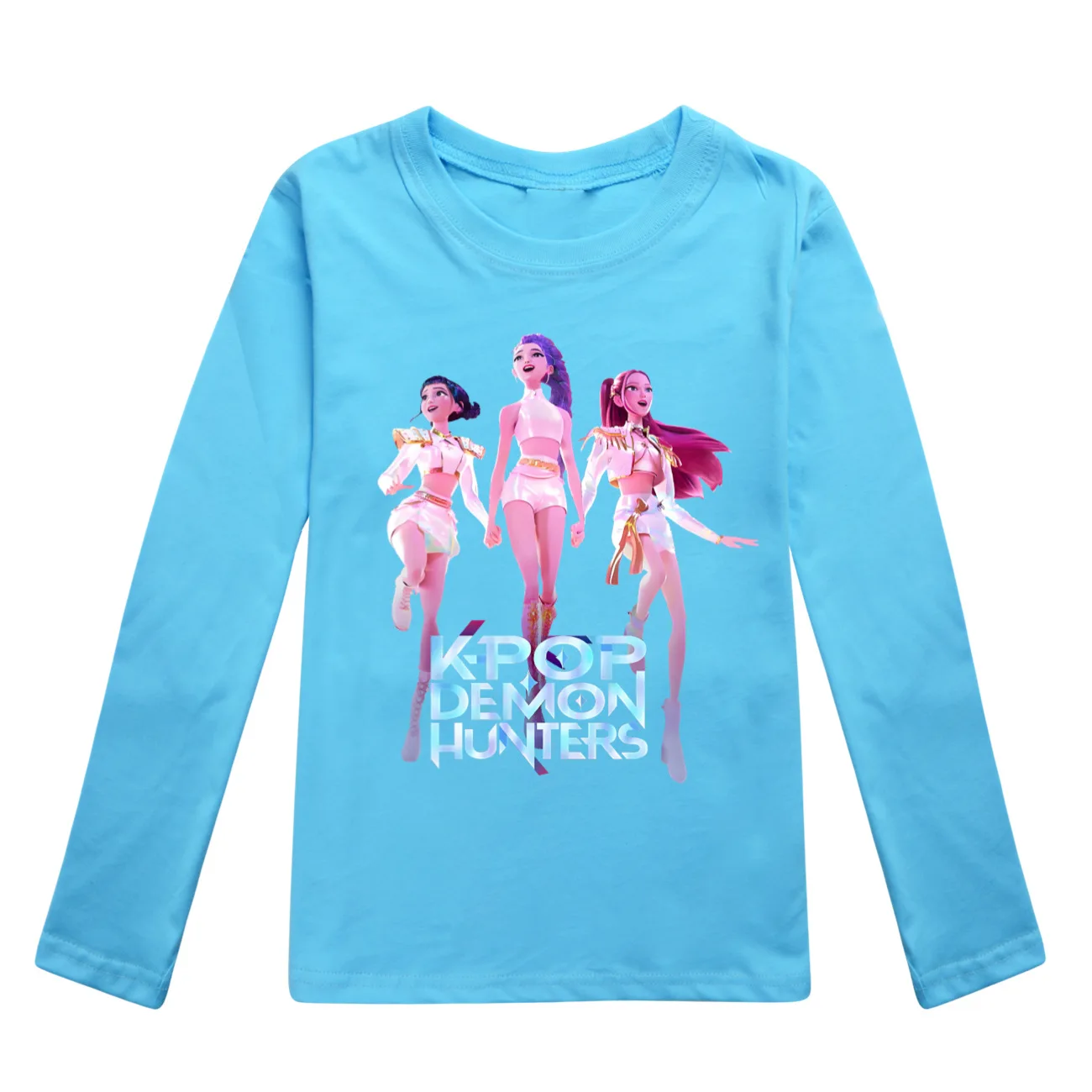 Color: Brown, Kid Size: 8 - KPop Demon Hunters Huntrix Tshirt Kids Clothes Teenage Boys O-Neck Cartoon Casual T-shirts Girls Long Sleeve Tops Child Clothing