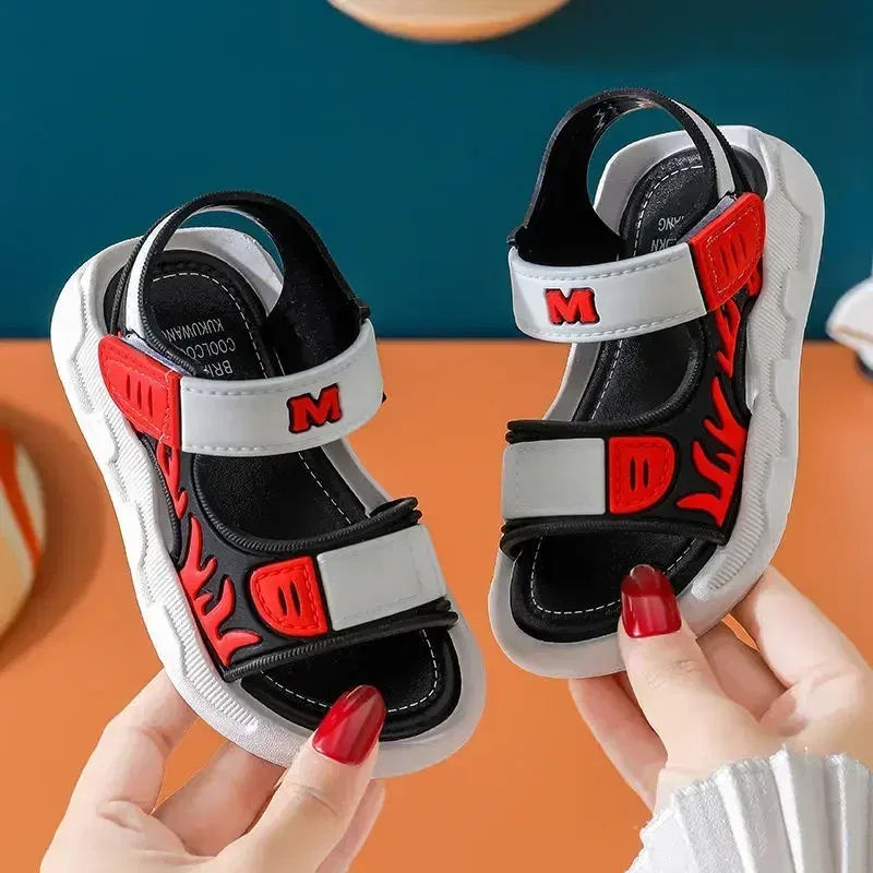 Color: Blue, Shoe Size: 4 - Baby Sandals Flame Pattern Boy Sandals Soft Sole Anti-slip Boys Girls Children Shoes