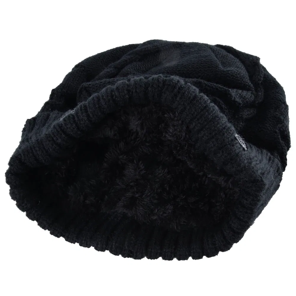 Color: Burgundy, Size: 56/57 - Winter Beanies Men Knitted Skull Pattern Solid Color Hat With Metal Skulls Skullies Beanies Men's Knit Thick Hats Add Velvet