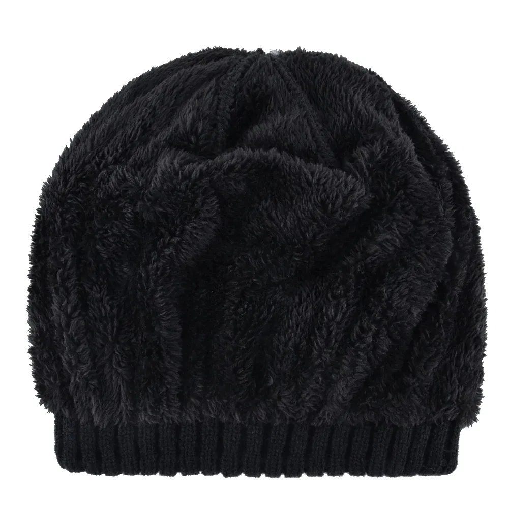 Color: Burgundy, Size: 56/57 - Winter Beanies Men Knitted Skull Pattern Solid Color Hat With Metal Skulls Skullies Beanies Men's Knit Thick Hats Add Velvet