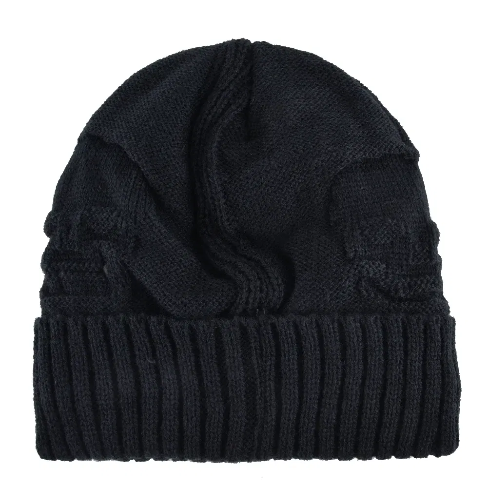 Color: Burgundy, Size: 56/57 - Winter Beanies Men Knitted Skull Pattern Solid Color Hat With Metal Skulls Skullies Beanies Men's Knit Thick Hats Add Velvet