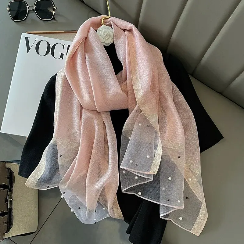 Color: Black - 2024 Luxury Brand Women Fashion Scarf Plain Solid Silk Linen Shawls Summer Lady Bandanas Foulard Hijab