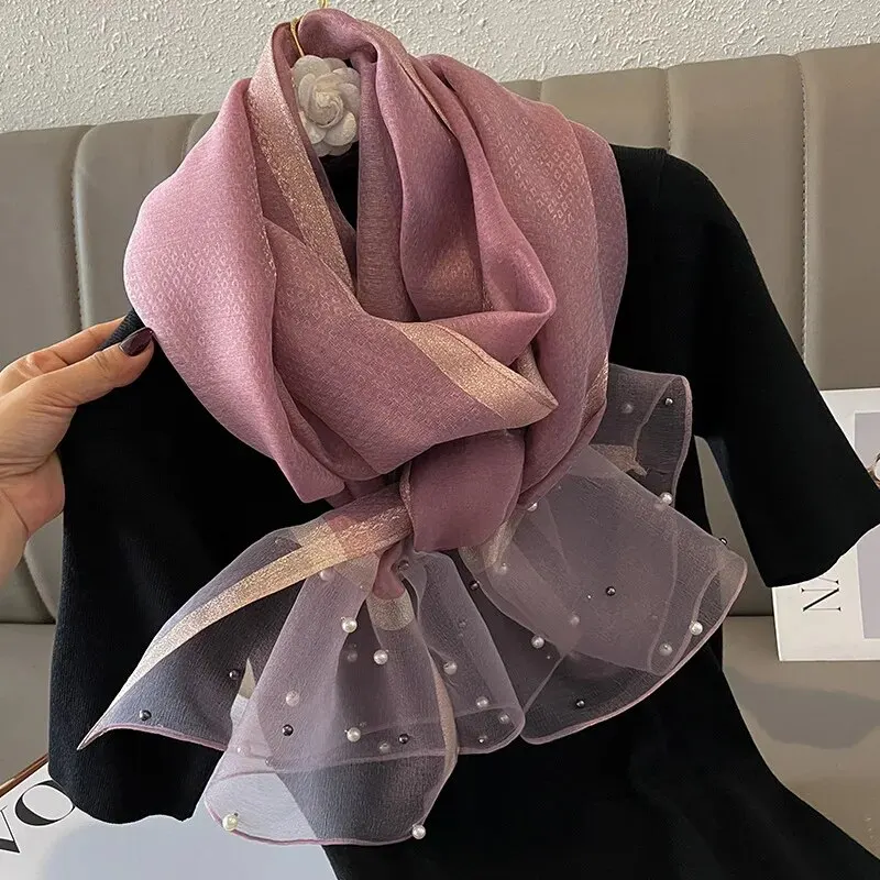 Color: Black - 2024 Luxury Brand Women Fashion Scarf Plain Solid Silk Linen Shawls Summer Lady Bandanas Foulard Hijab
