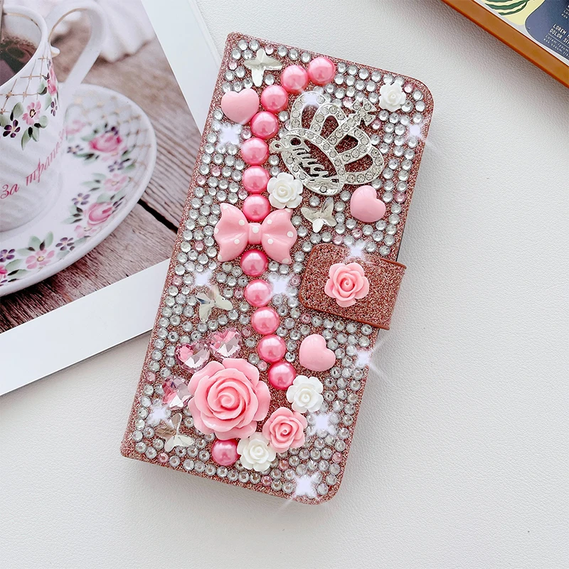 Color: Rose, Material: PP - Wallet Glitter Case For Samsung Galaxy S24 FE S23 Ultra S22 Plus S21 S20 A13 A14 A15 A16 A53 A54 A55 A34 Flip Luxury Leather