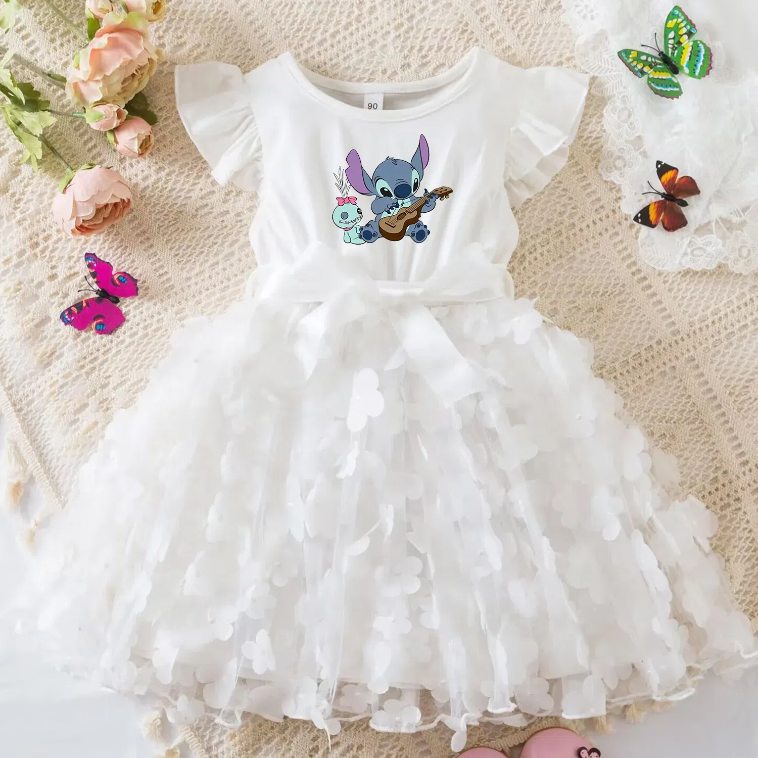 Color: Fuchsia, Size: M - 3D Butterfly Cute Lilo Stitch Summer Dress for Kid's Casual Clothes Baby Girls Beautiful Princess Dress Party Dresses 2-6 Yrs