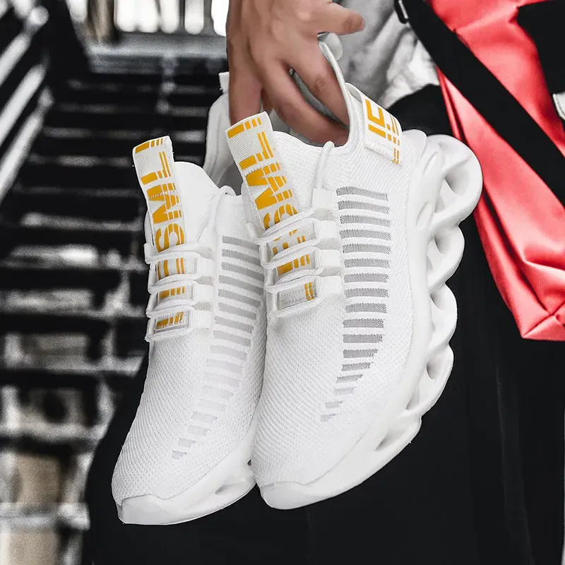 Color: WHITE, Shoe Size: 37 - Men Casual Shoes 2023 Summer New Breathable Versatile Lightweight Running Shockproof Men Sports Shoes Thick Sole Walking Gym